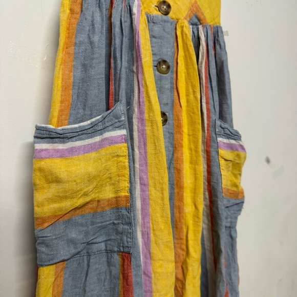 Urban Outfitters UO Emilia Chevron Stripe Button-Through Midi Dress Blue, Yellow - Picture 5 of 8